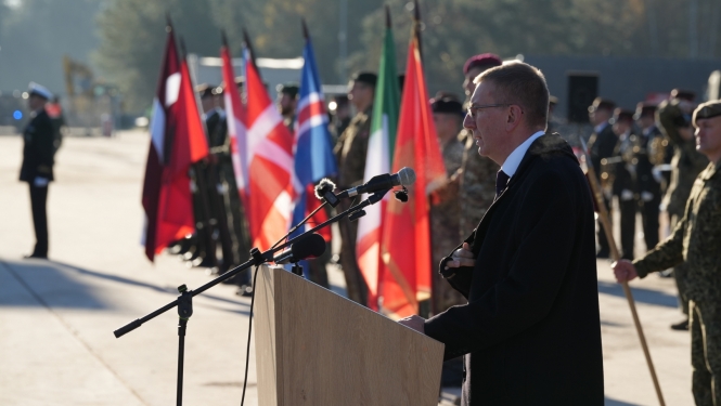 17.10.2024. President Edgars Rinkēvičs participates in the change of command ceremony of the NATO enhanced forward presence battlegroup in Latvia  