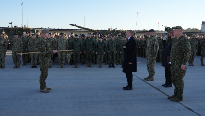 17.10.2024. Valsts prezidenta Edgara Rinkēviča dalība NATO paplašinātās klātbūtnes Latvijā kaujas grupas komandpakļautības maiņas ceremonijā