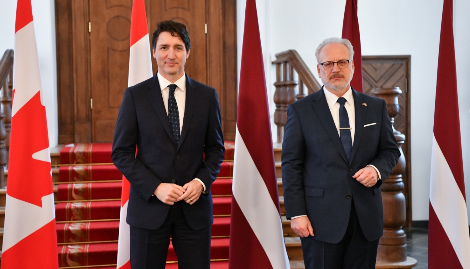 Kanādas premjerministrs Džastins Trudo un Valsts prezidents Egils Levits